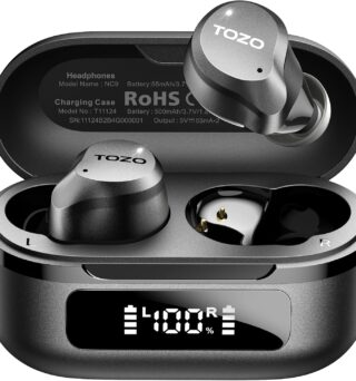 TOZO NC9 Hybrid Active Noise Cancelling Wireless Earbuds, 6 Mics ENC Clear Call, IPX8 Waterproof, in Ear Bluetooth 5.3 Headphones Stereo Bass Ear Buds 60H Playtime with LED Display 32 EQs via APP