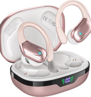 HAOYUYAN Wireless Earbuds, Sports Bluetooth Headphones, 80Hrs Playtime Ear Buds with LED Power Display, Noise Canceling Headset, IPX7 Waterproof Earphones for Workout/Running (Rose Gold)