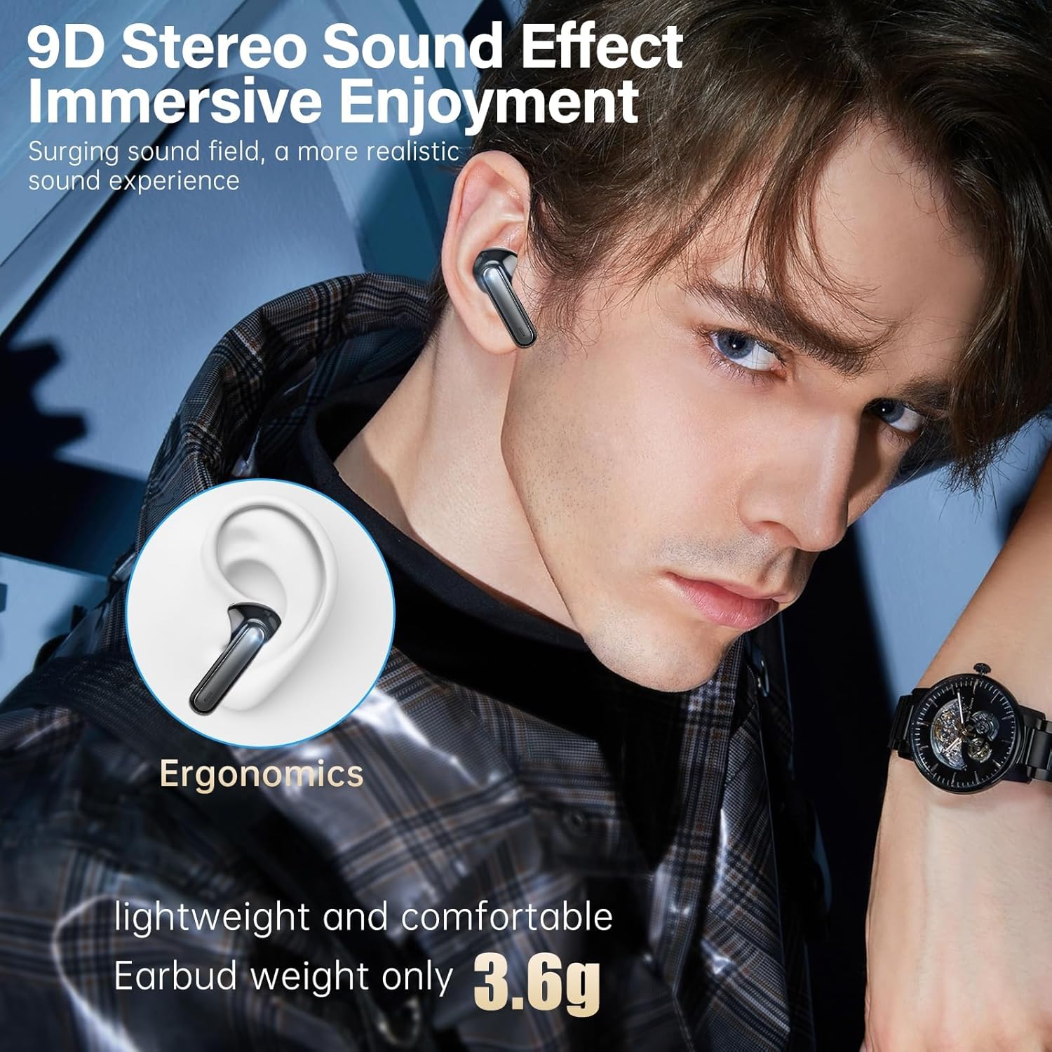Wireless Earbuds, Bluetooth 5.3 Headphones HiFi Stereo 50H Playback LED Digital Display Ear Buds with ENC Noise Canceling Headset, IPX7 Waterproof Earphones for Gym/Running/Work (Black) - Image 5