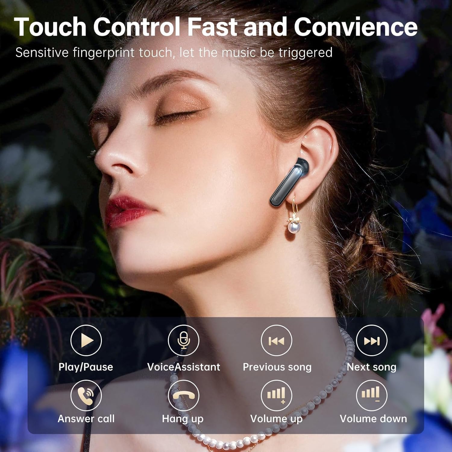 Wireless Earbuds, Bluetooth 5.3 Headphones HiFi Stereo 50H Playback LED Digital Display Ear Buds with ENC Noise Canceling Headset, IPX7 Waterproof Earphones for Gym/Running/Work (Black) - Image 6