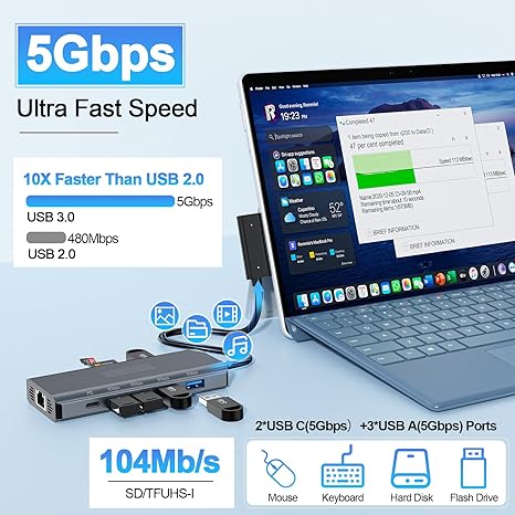 11-in-1 Surface Pro Docking Station, Surface Dock 4K@60HZ HDMI Surface Docking Station for MS Surface Pro 12/11/10/9/8/X/7/6/5/4/3, Surface Laptop 6/5/4/3/2/1, Surface Laptop Go 3/2/1, Surface Book - Image 3